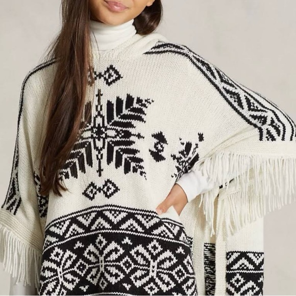 Polo Ralph Lauren Other - Polo Ralph Lauren girl’s hooded bohomien print sweater poncho alpaca wool blend